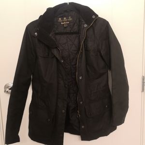 Women's BARBOUR Faye Drawstring Waxed Jacket Black size US 4